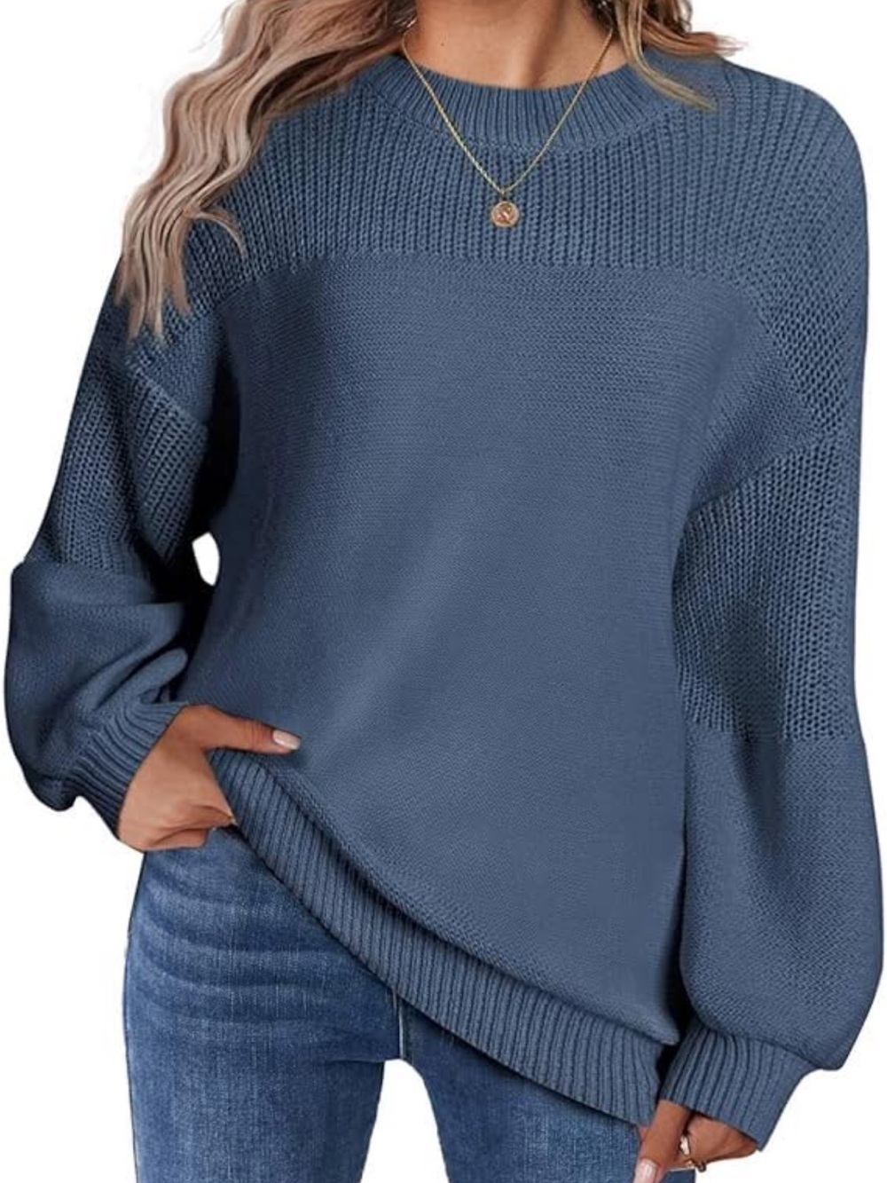 Women's Blue Mock-Neck Sweater